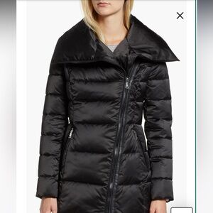Tahari Black Quilted Puffer Coat with Wide Collar